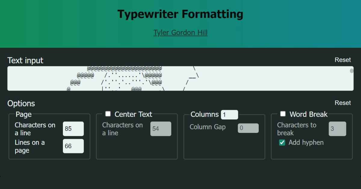 Typewriter Formatting